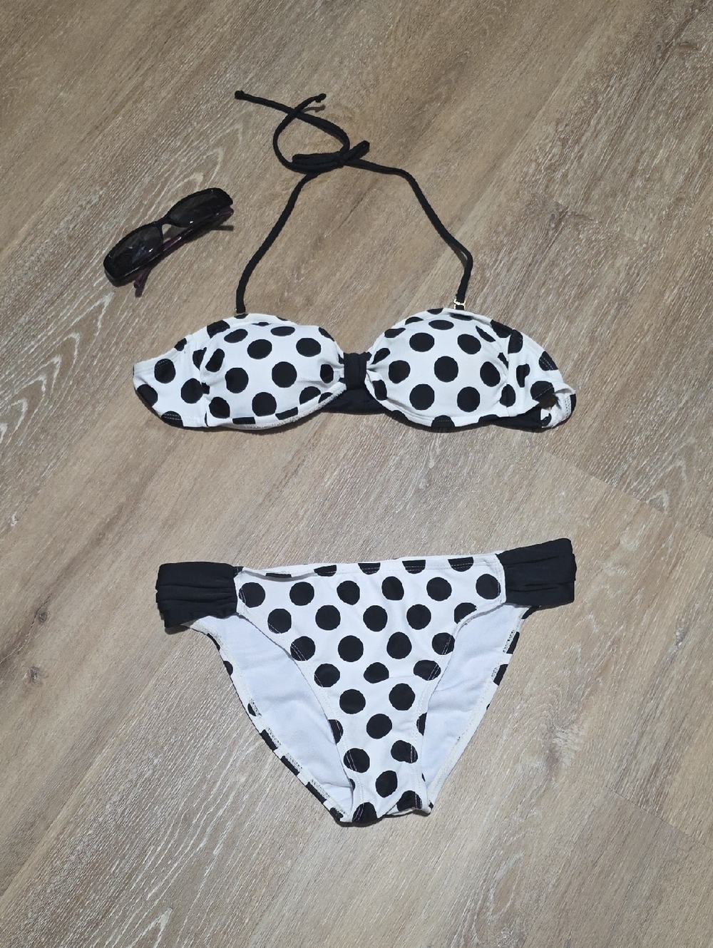 California Waves White Bikini Set  with Black Polka Dots